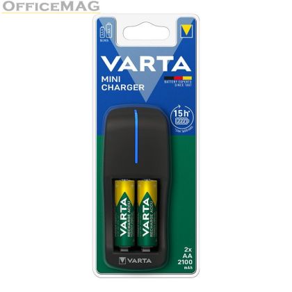 Батерия Varta Power Accu R2U/AA със зарядно Презареждаща 2100 mAh, 1.2V, 2 бр., За 1/2 батерии AA/AAA