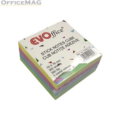 Самозалепващи листчета EVOffice 75x75 mm, 360 л. Пастел микс