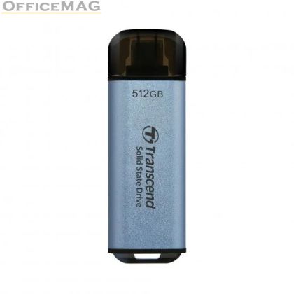 Твърд диск Transcend 512GB, USB External SSD, ESD300C, USB 10Gbps, Type C, Sky Blue