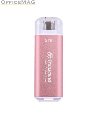 Твърд диск Transcend 2TB, USB External SSD, ESD300P, USB 10Gbps, Type C, Pink