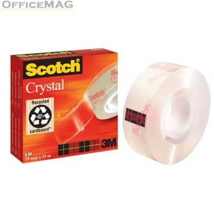 Лепяща лента Scotch Crystal 600 Канцеларска 19 mm x 33 m, Безцветна