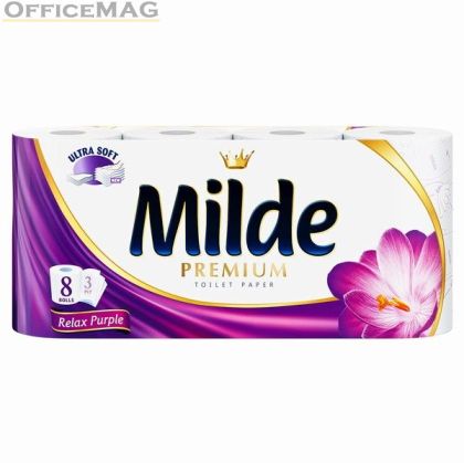 Тоалетна хартия Milde 100% целулоза, трипластова 8 бр. Relax Purple