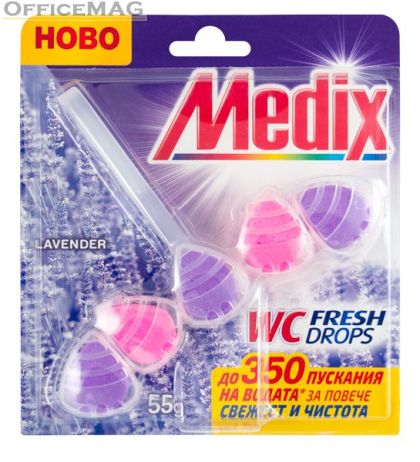 Ароматизатор за тоалетна Medix WC Fresh Drops Блокче, комплект 55 g, Lavender