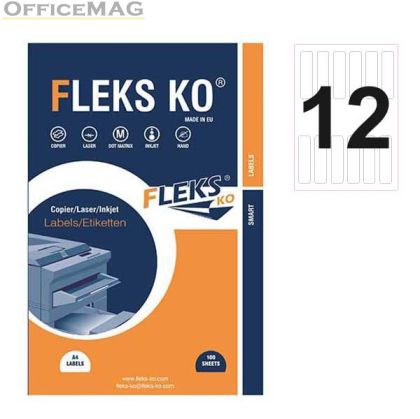 Етикети Fleks Ko Бели, прави ъгли, 30.5x102 mm A4, 100 л. 12 етик./лист