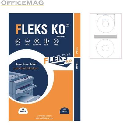 Етикети Fleks Ko Бели, за CD/DVD, Ф117x41 mm A4, 100 л. 2 етик./лист