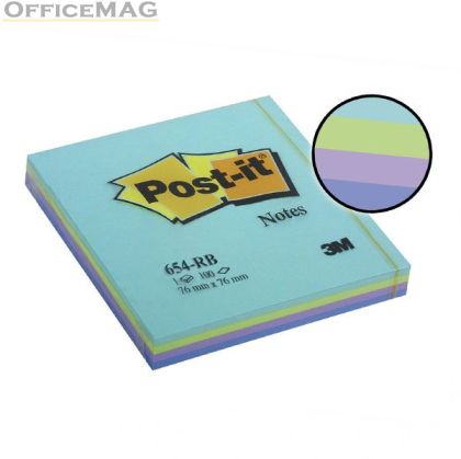 Самозалепващи листчета 3M Post-it 654 Retro Bright 76х76 mm, 100 л. Син микс