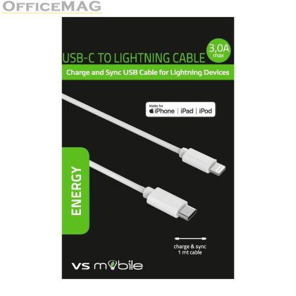 Кабел за iPhone, iPad или iPod USB-C към Lightning, 1 m, Бял