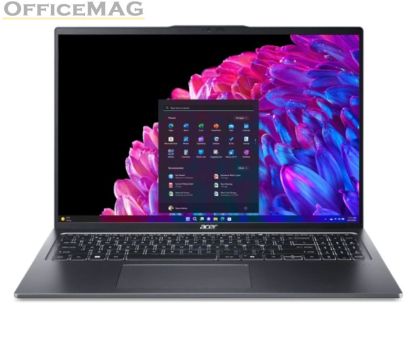 Лаптоп Acer Swift Go16, SFG16-72-7964, Intel Core Ultra 7 155H (up to 4.80 GHz, 24MB), 16" 3.2K OLED 120Hz, 32GB LPDDR5,1024GB PCIe NVMe SSD, Intel UMA, AX+BT 6E, CR Micro SD, QHDCamera, FPR, Win 11 Home, Gray