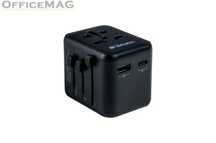 Адаптер Verbatim UTA-02 Universal Travel Adapter with 1 x USB-C PD 20W / 1 x USB-A QC 3.0