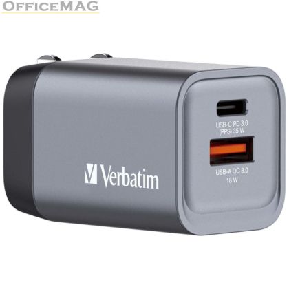 Зарядно устройство Verbatim GNC-35 GaN Charger 2 Port 35W USB A/C (EU/UK/US)