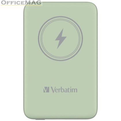 Външна батерия Verbatim MCP-10GN Power Pack 10000 mAh with UBS-C® PD 20W / Magnetic Wireless Charging 15W Green