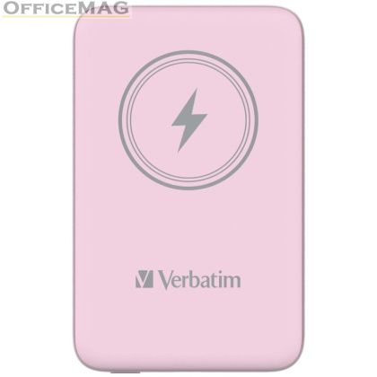 Външна батерия Verbatim MCP-10PK Power Pack 10000 mAh with UBS-C® PD 20W / Magnetic Wireless Charging 15W Pink