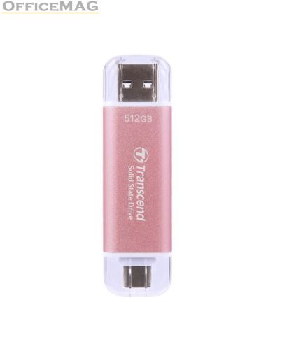 Твърд диск Transcend 512GB, USB External SSD, ESD310P, USB 10Gbps, Type C/ A, Pink