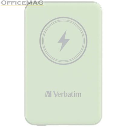 Външна батерия Verbatim MCP-5GN Power Pack 5000 mAh with UBS-C® PD 20W / Magnetic Wireless Charging 15W Green