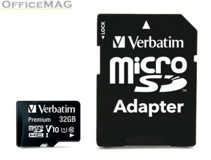 Памет Verbatim Premium micro SDHC 32GB Class 10 (Incl. Adaptor)