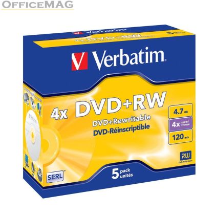 Медия Verbatim DVD+RW SERL 4.7GB 4X MATT SILVER SURFACE (5 PACK)