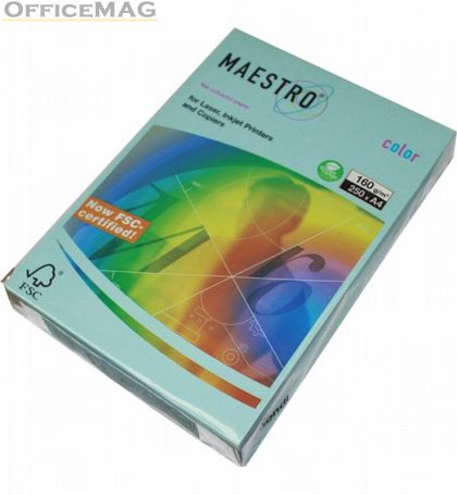 Цветен картон Maestro Color Син пастел, А4, 250 л. 160 g/m2