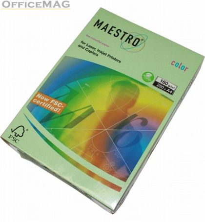 Цветен картон Maestro Color Зелен пастел, А4, 250 л. 160 g/m2