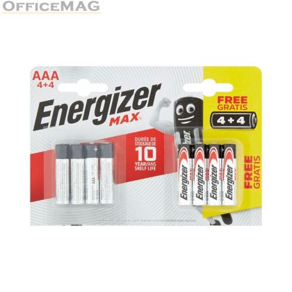 Батерия Energizer MAX R03/AAA Алкална усилена, 1.5V, 4+4 бр.