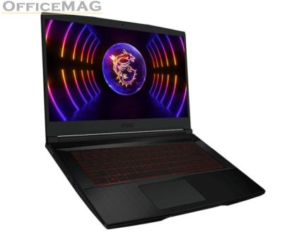 Лаптоп MSI Thin GF63 12UC, i7-12650H (10C/16T, 24 MB, up to 4.70 GHz), 15.6" FHD (1920x1080), 144Hz, IPS-Level, RTX 3050 4GB GDDR6 (Up to 1172.5MHz), 8GB DDR4 (3200MHz), 1TB NVMe SSD, Red Backlit Gaming KBD, NO OS, Black, 1.86 kg