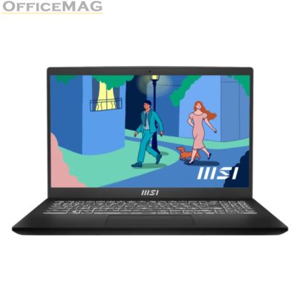 Лаптоп MSI Modern 15 B12MO, i7-1255U (10C/12T, up to 4.70 GHz, 12 MB), 15.6" FHD (1920x1080), IPS, Onboard DDR IV 16GB (3200MHz) , 512GB NVMe Gen3x4 SSD, Iris Xe Graphics , Intel WiFi 6, BT5.2, Single backlight KB(White), 3 cell 39.3Whr, 2Y, Classic Black