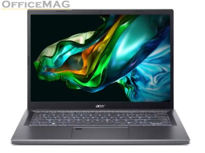 Лаптоп Acer Aspire 5, A514-56M-37LP, Core i3-1315U (up to 4.5GHz, 10MB), 14" WUXGA IPS SlimBezel, 16GB DDR5, 512GB PCIe NVMe SSD, Intel UMA, FHD Cam, Wi-Fi 6AX, BT, FP, KB Backlit, No OS, Gray