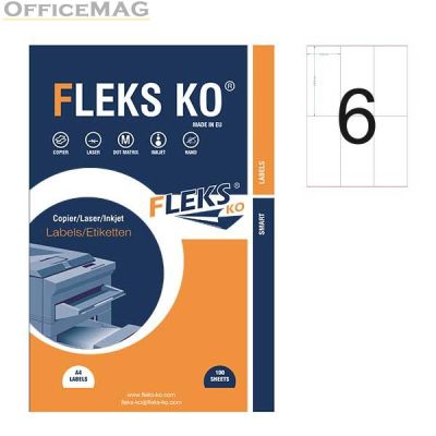 Етикети Fleks Ko Бели, прави ъгли, 70x148 mm A4, 100 л. 6 етик./лист