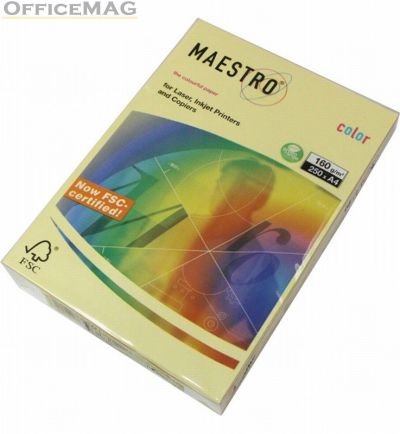 Цветен картон Maestro Color Жълт пастел, А4, 250 л. 160 g/m2