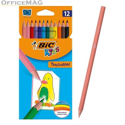 Цветни моливи Bic Kids Tropicolors Шестоъгълни, 12 цвята