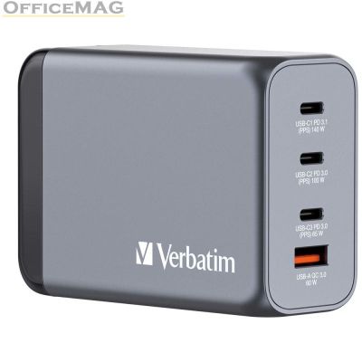 Зарядно устройство Verbatim GNC-240 GaN Charger 4 Port 240W USB A/C (EU/UK/US)