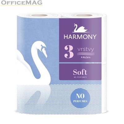 Тоалетна хартия Harmony Soft 100% целулоза, триплaстова 4 бр. Бяла