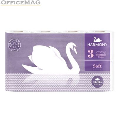 Тоалетна хартия Harmony Soft Flora Aroma 100% целулоза, триплaстова 8 бр. Бял