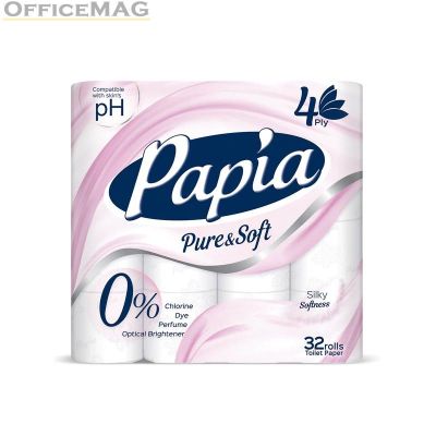 Тоалетна хартия Papia Pure Soft 100% целулоза, четирипластова 32 бр. Бяла