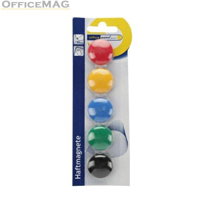 Магнити Office Point Ф30 mm 5 бр. в блистер, Цветен микс