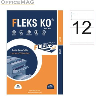 Етикети Fleks Ko Бели, прави ъгли, 70x67.7 mm A4, 100 л. 12 етик./лист