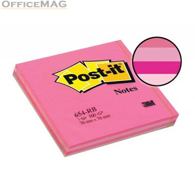 Самозалепващи листчета 3M Post-it 654 Retro Bright 76х76 mm, 100 л. Розов микс