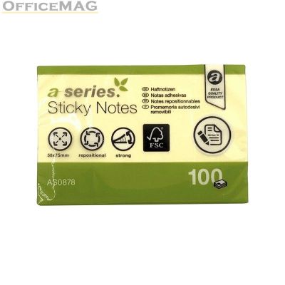 Самозалепващи листчета A-Series 50x75 mm, 100 л. Жълти