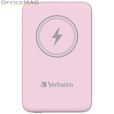 Външна батерия Verbatim MCP-10PK Power Pack 10000 mAh with UBS-C® PD 20W / Magnetic Wireless Charging 15W Pink