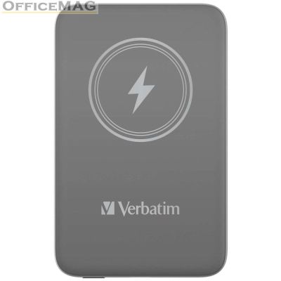 Външна батерия Verbatim MCP-10GY Power Pack 10000 mAh with UBS-C® PD 20W / Magnetic Wireless Charging 15W Grey