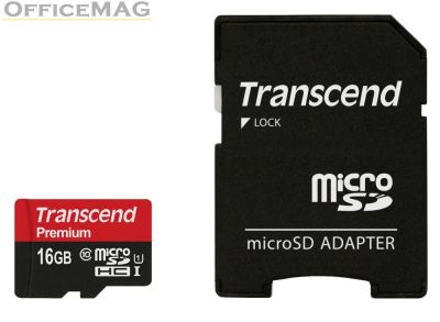 Памет Transcend 16GB micro SDHC UHS-I Premium (with adapter, Class 10)