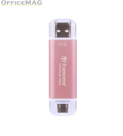 Твърд диск Transcend 2TB, USB External SSD, ESD310P, USB 10Gbps, Type C/ A, Pink