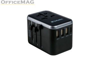 Адаптер Verbatim UTA-04 Universal Travel Adapter with 1 x USB-C PD 61W & QC 3.0 / 1 x USB-C / 3 x USB-A