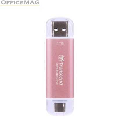 Твърд диск Transcend 1TB, USB External SSD, ESD310P, USB 10Gbps, Type C/A, Pink