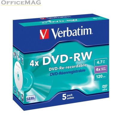 Медия Verbatim DVD-RW SERL 4.7GB 4X MATT SILVER SURFACE (5 PACK)