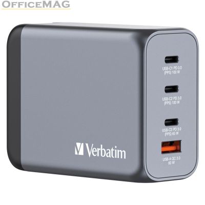 Зарядно устройство Verbatim GNC-200 GaN Charger 4 Port 200W USB A/C (EU/UK/US)