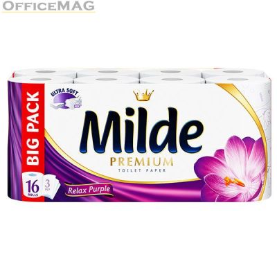 Тоалетна хартия Milde 100% целулоза, трипластова 16 бр. Relax Purple