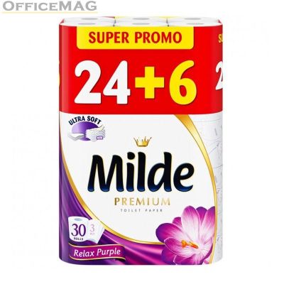 Тоалетна хартия Milde 100% целулоза, трипластова 24+6 бр. Relax Purple