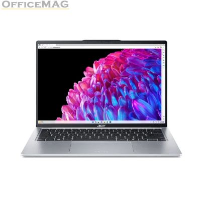 Лаптоп Acer Swift Go14, SFG14-73-714G, Intel Core Ultra 7 155U (up to 4.80 GHz, 12MB), 14" WQ 2.2K IPS SlimBezel, 16GB LPDDR5, 1024GB PCIe NVMe SSD, Intel UMA, AX+BT 6E, QHDCamera, CR MicroSD, FPR, Win 11 Home, Silver